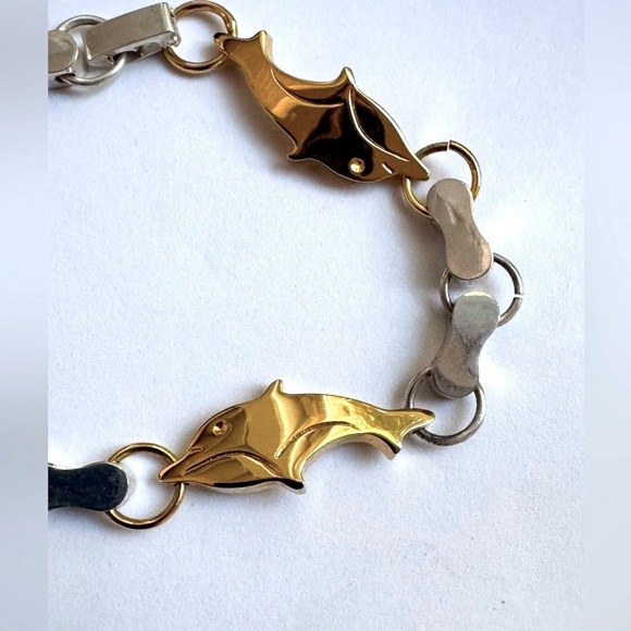 🐬 Vintage .925 Sterling Silver Dolphin Bracelet with Gold Plated Dolphins - Picture 8 of 15